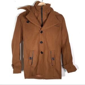 NWT Manvelous light brown button down pea coat w detachable dickie size small S